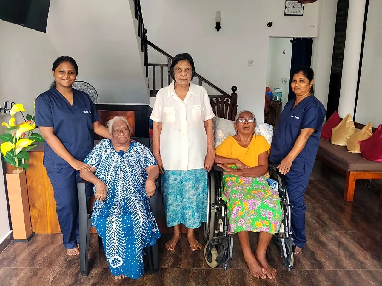 Caregivers with residents at Quick Care Elders Home, Moratuwa